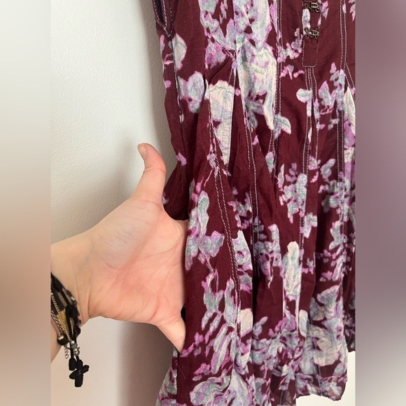 Free People Sully Mini Dress Floral Raisin Combo Festival Boho - Picture 15 of 16